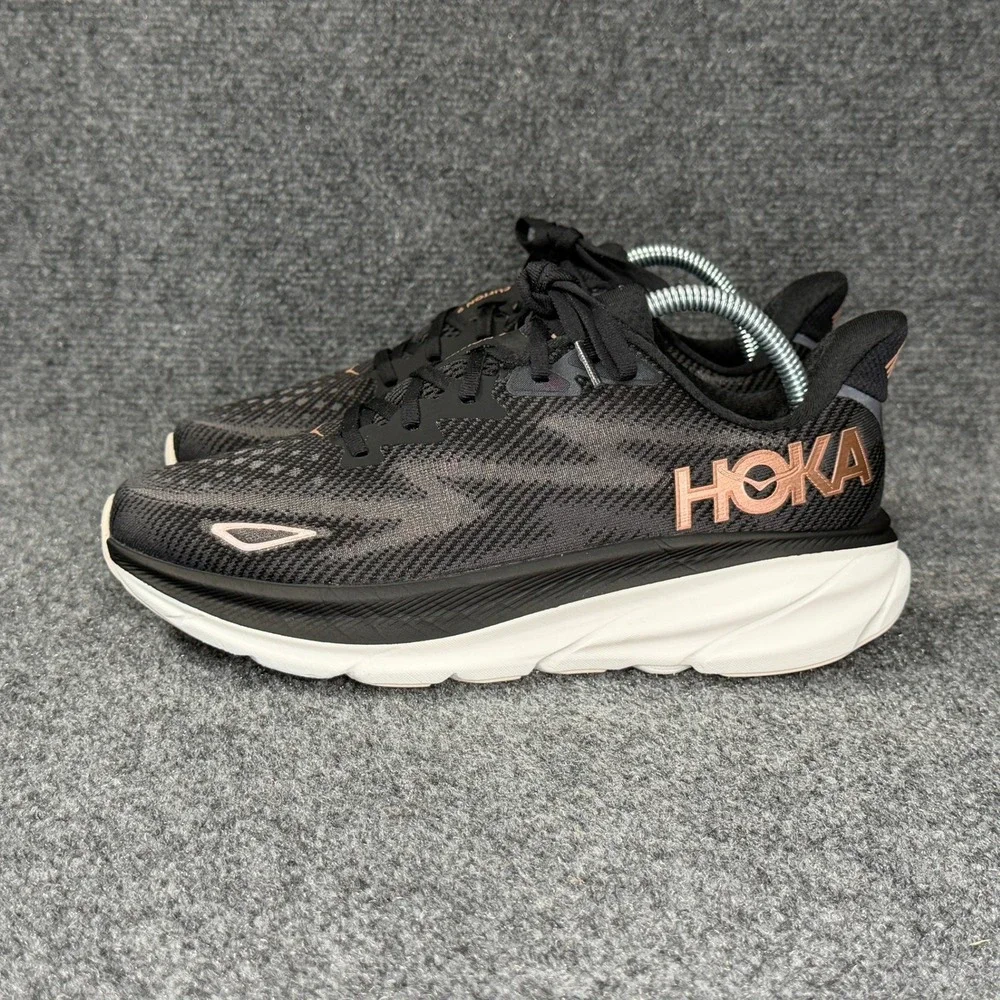Hoka Clifton 9 Running Shoes Women's 9 Black Rose Gold Athletic‎ Run Training